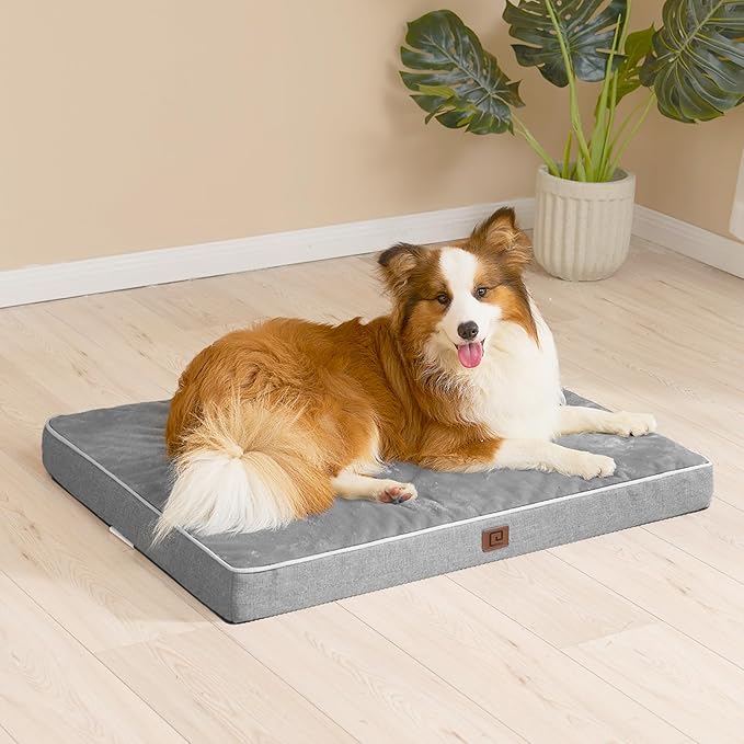 EHEYCIGA Waterproof Dog Bed Orthopedic 30"x20", Memory Foam Pet Bed for Medium Dogs, Washable Pet Mat with Removable Cover, Grey