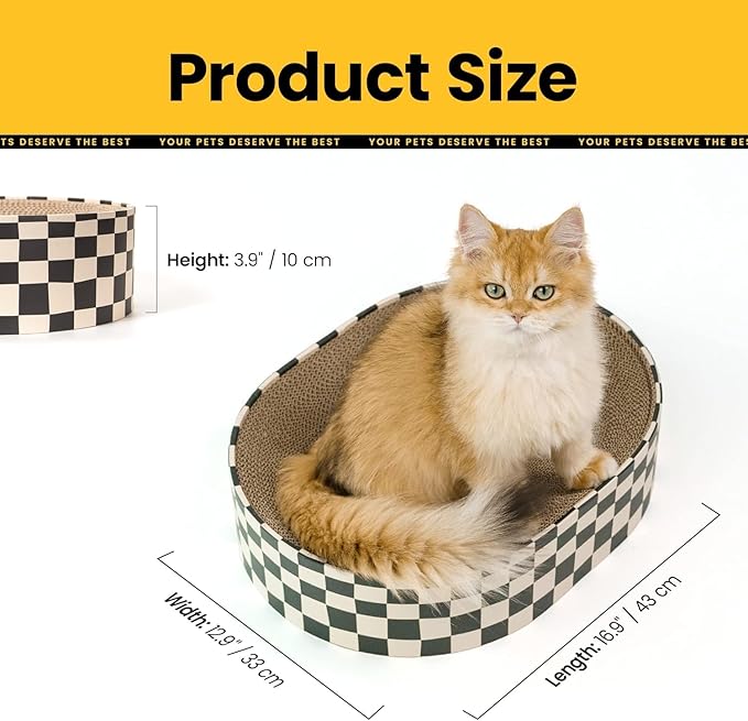 Cat Scratcher Cardboard, 2-in-1 Oval Scratching Pad & Lounge Bed, High-Density Corrugated Board with Enclosed Bottom to Catch Debris, Furniture Protector for Indoor Cats & Kittens