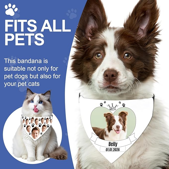 Funny Personalized Dog Bandana Custom Face Design, Custom Dog Bandana with Name, Pet Scarf for Small Medium Large Dogs Personalized Pet Accessories (Funny Style, Large)
