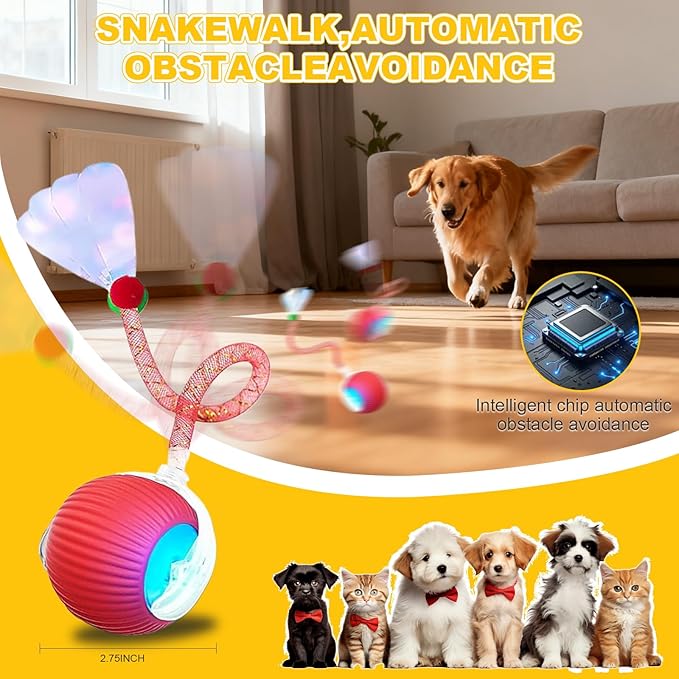 3-Pack Interactive Cat Toys Ball for indoor Cats＆Dog,Automatic Cat Toy with Smart Obstacle Avoidance Ball with Elastic Mesh Tail,8 Cat Spiral Spring,Cat Enrichment Toys for Indoor Cats(RedYellowBlue)