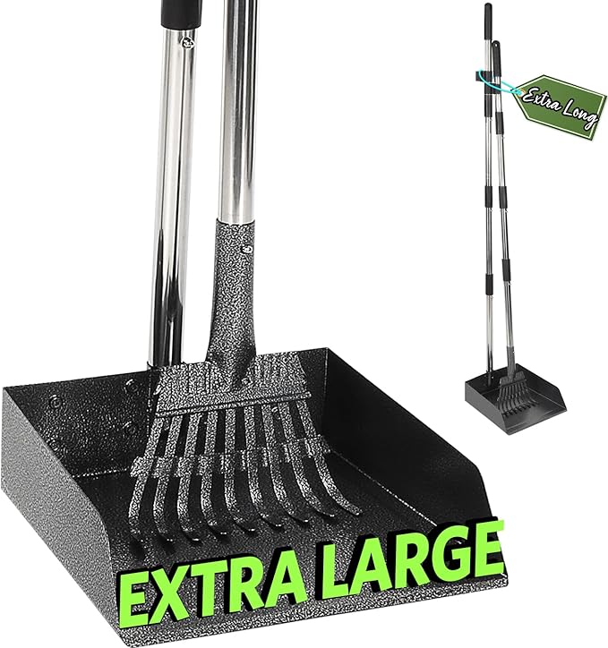 T2Y Pooper Scooper, 48'' Long Handle Dog Pooper Scooper, Adjustable Stainless Steel Rake & Extra Large Tray, Antirust & Durable Poop Scoopers for Yard, Lawn, Snowfield, Suitable for Multi-Dog Family