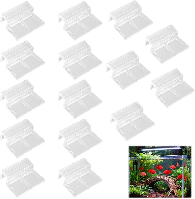 15 Pcs Rimless Aquarium Lid Clips for 11-12mm Glass, Clear Acrylic Aquarium Cover Support Clamps for Fish Tank Lid Holder, Plastic Tank Top Clips for Glass Canopy or Piscine Hoods and Covers
