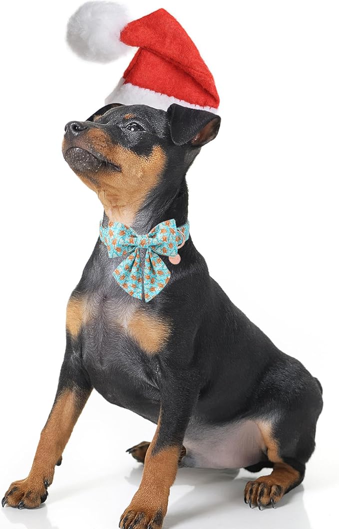 Christmas Dog Collar with Bow Tie,Adjustable Gingerbread Pet Collar,Chriatmas Puppy Bowtie Collar for Small Medium Large Dogs,M,Neck 13.5-22in
