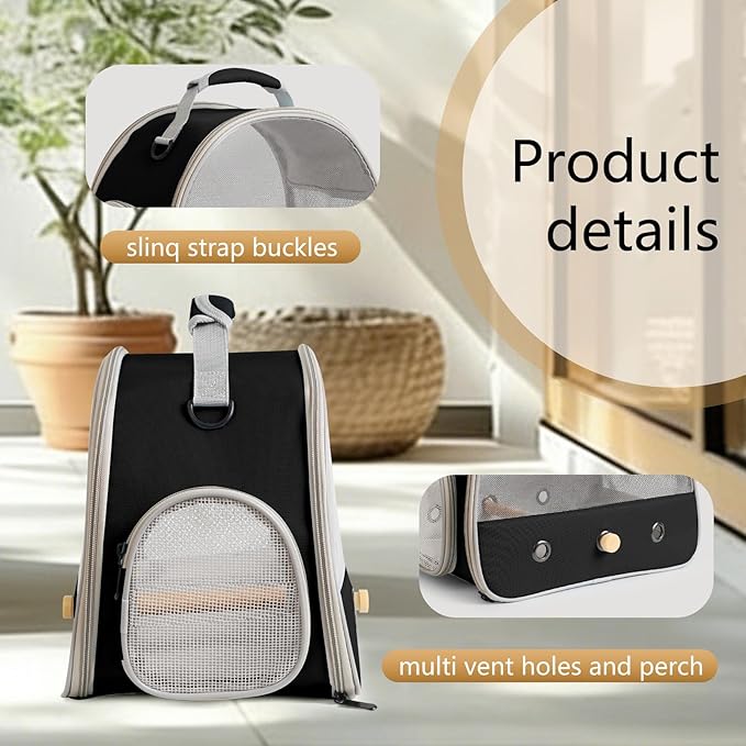 Bird Carrier, Portable Small Bird Parrot Parakeet Carrier with Standing Perch and Stainless Steel Tray, Side Access Window Collapsible