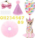 PET SHOW 4Pcs Pink Dog Birthday Hat with 11 (0-9) Numbers Happy Birthday Bandana Dogs Bowties Tutu Dress Set for Small Dogs Cats Puppy Party Wedding Supplies