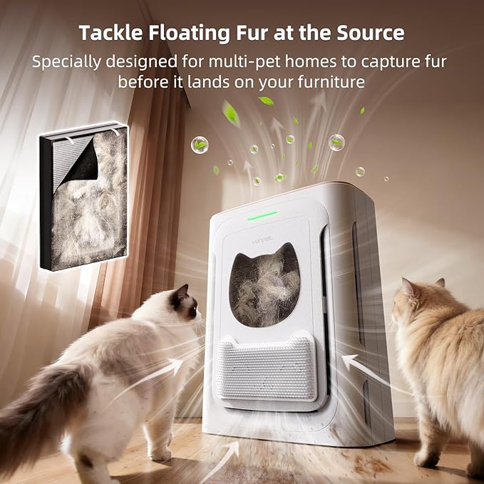 uahpet Pet Air Purifier for Home, Reduce Pet Hair, Dander, Odors, Dust, Smoke for Large Rooms up to 2100 Ft², Air Cleaner with H13 HEPA, Washable Pre-Filter & Air Quality Monitor, White+Pink