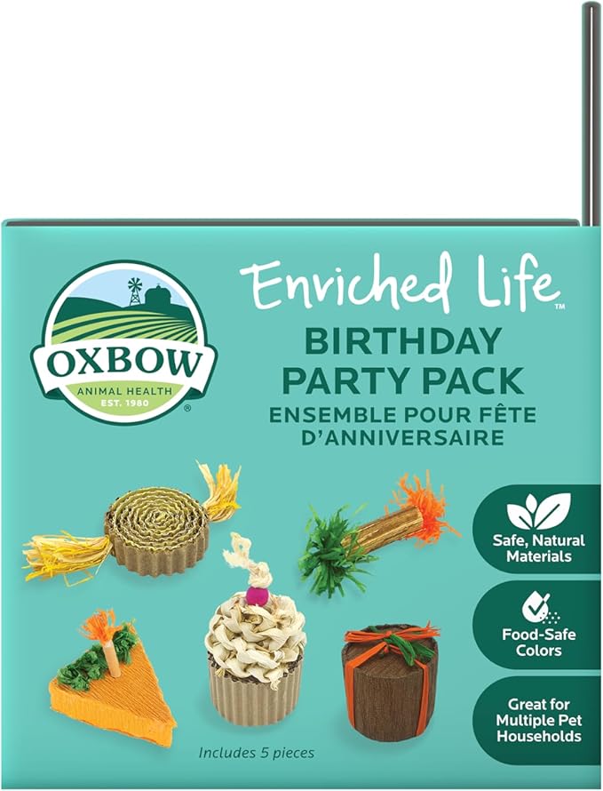 Oxbow Enriched Life Birthday Party Pack, Rabbit & Guinea Pig Toys, Enrichment Pack for Bunny, Hamster, Rabbit, Chinchilla, Rat, Chinchilla Cage Accessories, Guinea Pig Accessories for Cage