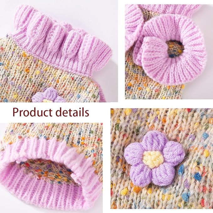 Purple Small Dog Sweater, Knitted Cat Sweater, Holiday Puppy Clothes for Little Dog Girl, Cold Weather Outfit for Kitten Chihuahua Yorkie Teacup Dachshund Pug (Purple, X-Small)
