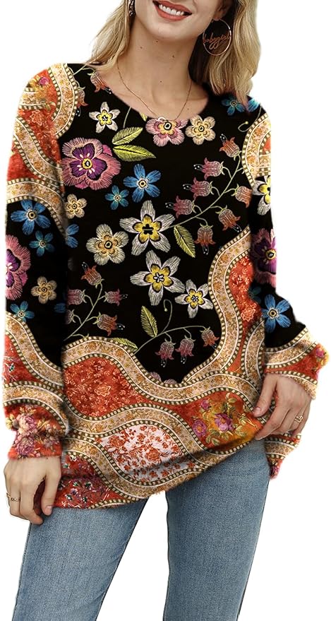 YESNO Women Christmas Sweater Graphic Printed Oversized Pullover Sweaters Casual Loose Knit Tops S01