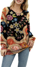 YESNO Women Christmas Sweater Graphic Printed Oversized Pullover Sweaters Casual Loose Knit Tops S01