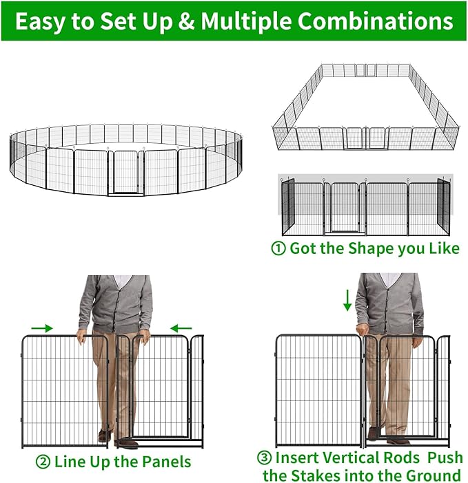 Dog Playpen Outdoor Extra Wide 32 Piece Panels Heavy Duty Dog Fence 40" Height Anti-Rust with Doors Portable for RV Camping Yard, Total 84FT, 561 Sq.ft, Snowy Black