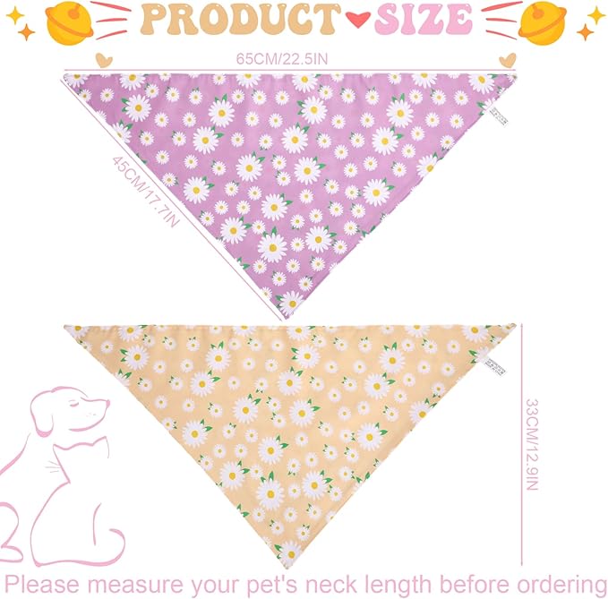4Pcs Floral Dog Bandanas Girl Large Daisy Triangle Scarf Reversible Spring Bibs Handkerchief Cute Flower Bandanas for Large Dogs Pets
