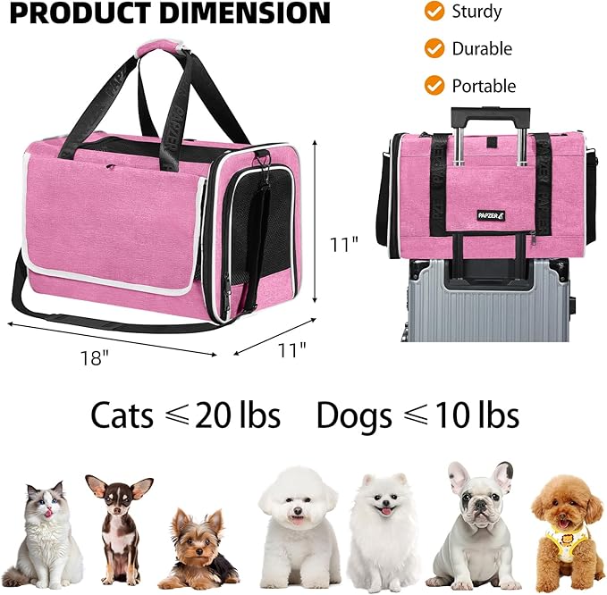 Top Loading Medium Cat Carrier with Privacy Protection for Nervous Pet, Soft-Sided Small Puppy Travel Crate Vet Visit, Kitty Cage Kennel Bag Suitcase Luggage Sleeve, 18x11x11 Inch Pink
