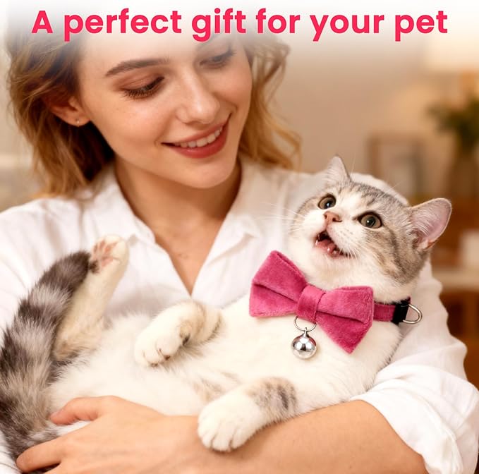 20 Pcs Cat Bowtie Collars with Bell, Solid Colors Kitten Bow Breakaway Cat Bowtie for Boys Girls, Adjustable Pet Collar with Safety Buckle Kitten Puppy Pet Accessories