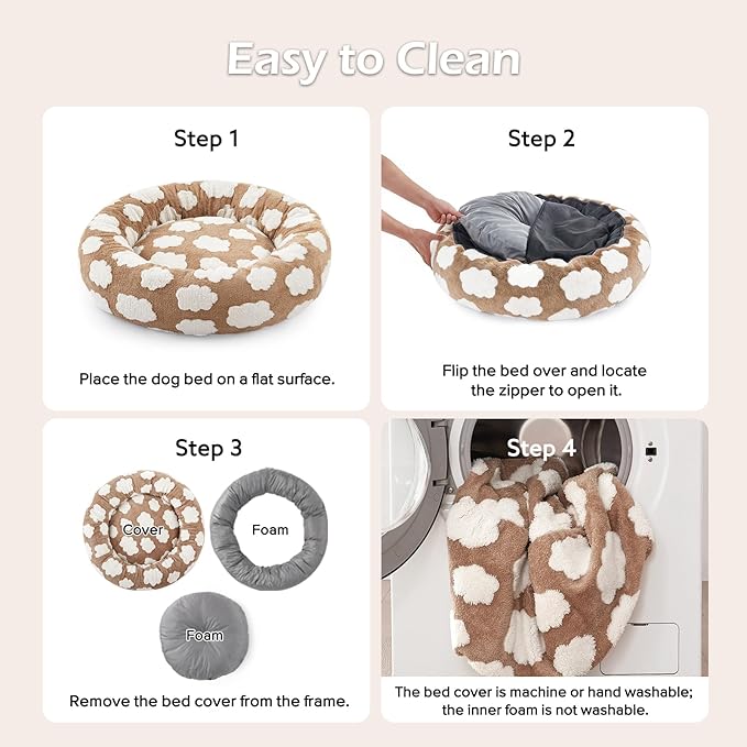 JOEJOY Donut Small Dog Bed, Round Cat Beds for Indoor Cats with Removable Washable Cover, Orthopedic Cute Puppy Kitten Pet Bed with Jacquard Shaggy Plush & Non Skid Bottom, Black
