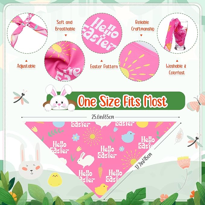 Chunful 50 Pcs Easter Dog Bandanas Bulk with Sayings Holiday Dog Bandanas Triangle Scarf Puppy Bibs Rabbit Costume Adjustable Cat Outfit Washable Bids Kerchief for Small Medium Large Pet