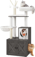 Feandrea Cat Tree with Litter Box Enclosure, 59-Inch Modern Cat Tower, 2-in-1 Condo with Scratching Posts, Washable Removable Cushion, Misty Gray UPCT113G02