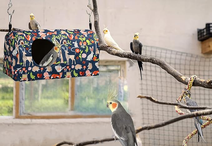 ShuRung Parrot Cockatiel Warm House Bird Nest Bed Winter Hanging Hammock Birds Sleeping Bed Parrot Hideway Bed Polyester Fabric for Parrot Parakeet Cockatiels Budgies Lovebird African Grey (L)