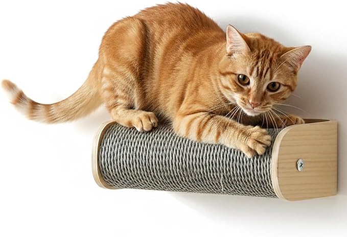 Cat Wall Shelves for Cat Wall Steps, Perch, Ladder, Wooden Floating Modern Mounted Space Saving Furniture with Scratching Cushion Removal Cover for Climbing, Jumping and Sleeping(Feeding Bowl Set)