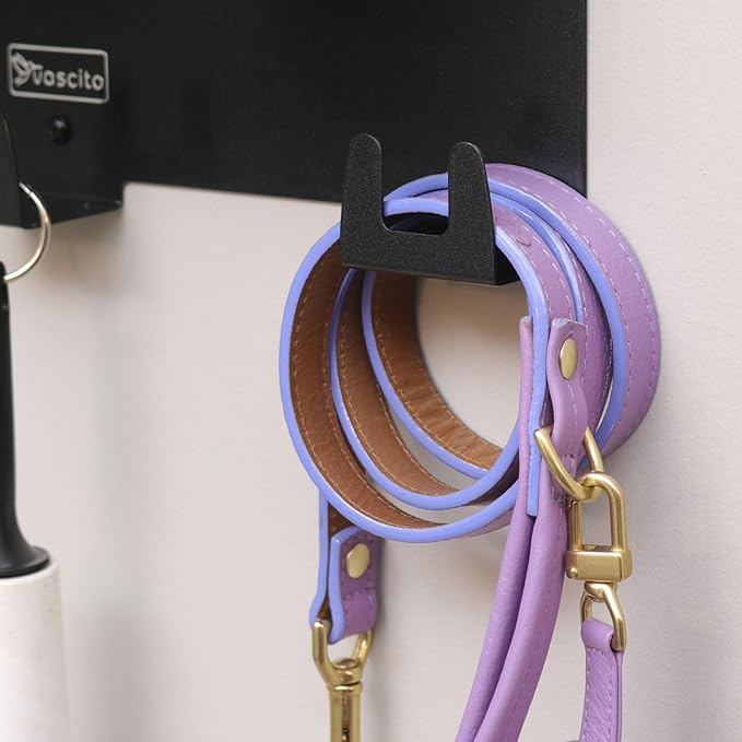 Dog Treat Holder For Wall Storage For Pets, Premium Pet Wall Organizer, Includes Three 16oz Airtight Dog Treat Jars, 3 Sets of Triple Hooks, Sturdy Shelf in Modern Black