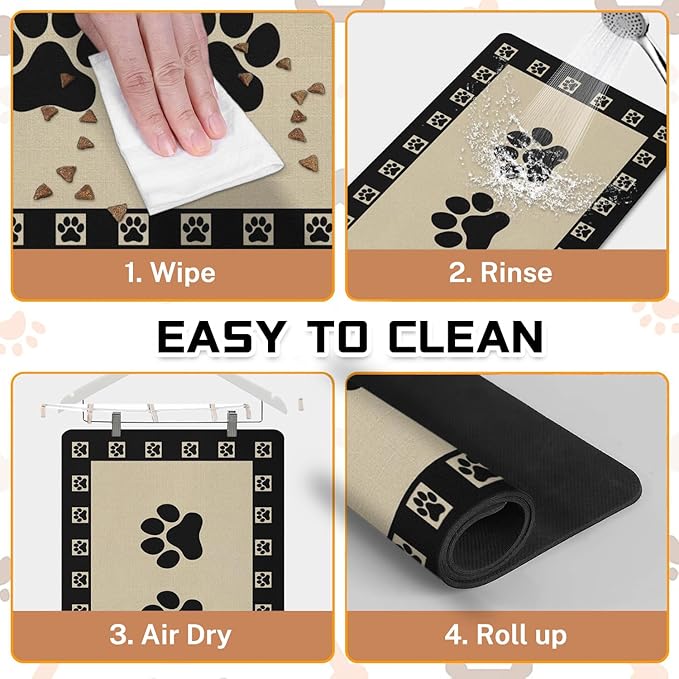 Absorbent Pet Dog Bowl Mat for Food and Water, Pet Cat Food Feeding Mat with Non Slip Rubber Backing, Dog Food Mats for Floors Waterproof, 12"x20"