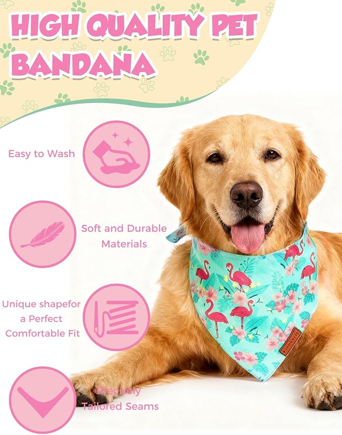 Luxury Double-Layer Dog Birthday Bandana – Handmade, Silk-Soft Polyester for All Dog Sizes | Birthday & Party Outfit | Gift-Ready Pet Accessory(Blue Flamingo, Small)