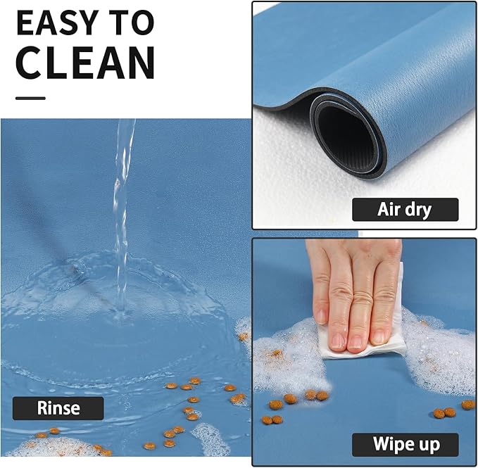 Dog Food Mat - Absorbent Cat Mat for Food and Water, No Stains Pet Feeding Bowl Mat, Easy to Clean Pet Placemats, Quick Dry Dog Water Dispenser Mat for Messy Drinkers | Paw Blue 18"x34"