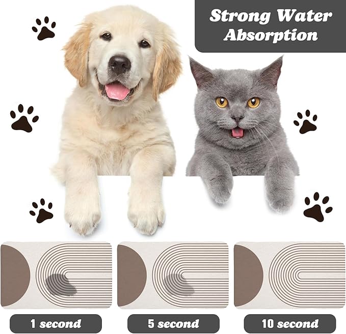 Dog Food Mats for Floors Waterproof, Cat Water Bowl Mats Pet Feeding Absorbent Mat Placemats for Food and Water Brown Bohemia 16 * 24 inch