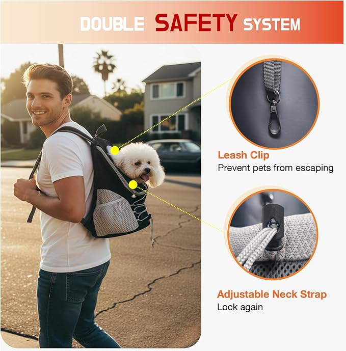 Dog Carrier Backpack for Small Dogs｜Pet Travel Shoulders Bag - Puppy Holder for Chest-Front Dog Baby Carring Ventilated for Hiking & Camping, Black Grey, M