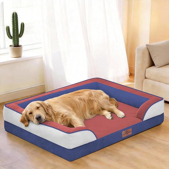 Comfort Expression Orthopedic Dog Bed for Large Dogs 36x27 Inch, Waterproof Egg Crate Foam Large Pet Bed with Removable Bolsters, Dog Couch with Washable Cover & Non-Slip Bottom, American Flag 2