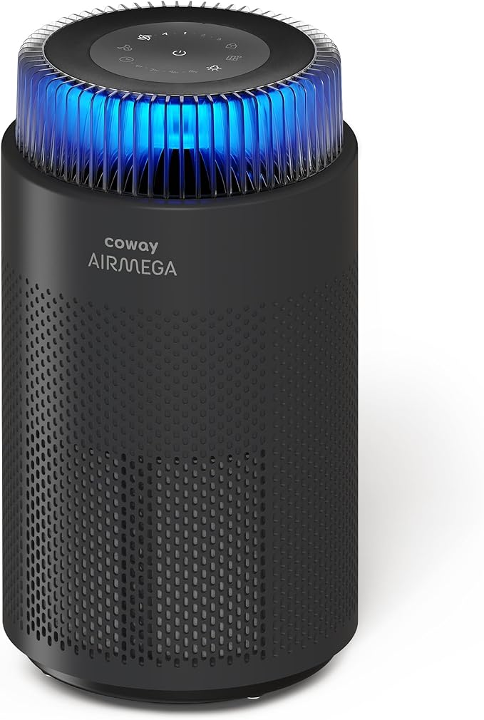 COWAY Air Purifiers for Bedroom Home up to 810 ft², HEPA Filter for Smoke, Allergies, Pet Dander, Odor, AQI Monitor, Auto&Sleep Mode, Timer, Filter Indicator, Night Light, 3yr Warranty, 100 Black