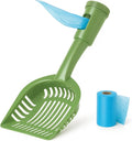 2-in-1 Pooper Scooper with Bag Attachment, Cat Litter Shovel Scoop with Bag, Built-in Dispenser, Includes Trash Roll, Rinse-Clean, Anti-Stick, Smart Sifter, Long Handle (Green)