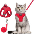 Cat Harness and Leash Set, Soft and Breathable Vest with Reflective Strip, Escape Proof Kitten Harness, Easy to Wear for Cats Walking and Traveling (Red, M)