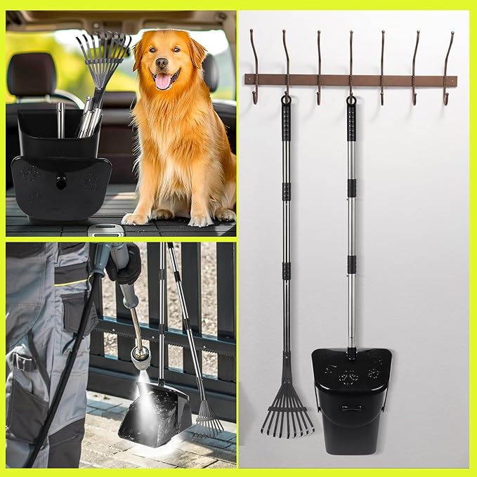 39.8'' Long Handle Dog Pooper Scooper with 20 Bag Attachment Heavy Duty Swivel Bin & Rake Pooper Scooper for Large Medium Dogs Easy to Clean Poop Scooper for Yard, Grass, Gravel