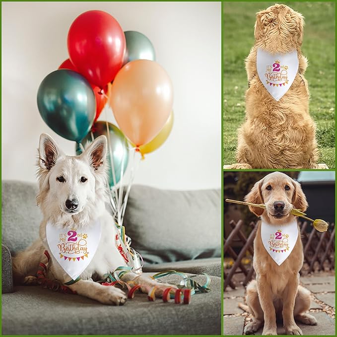 It's My 2nd Birthday Dog Bandana Happy 2nd Birthday Pet Triangle Scarf for Large Medium Small Dogs Two Years Old Gifts Photo Prop Pet Scarf Accessories Christmas Puppy Gifts