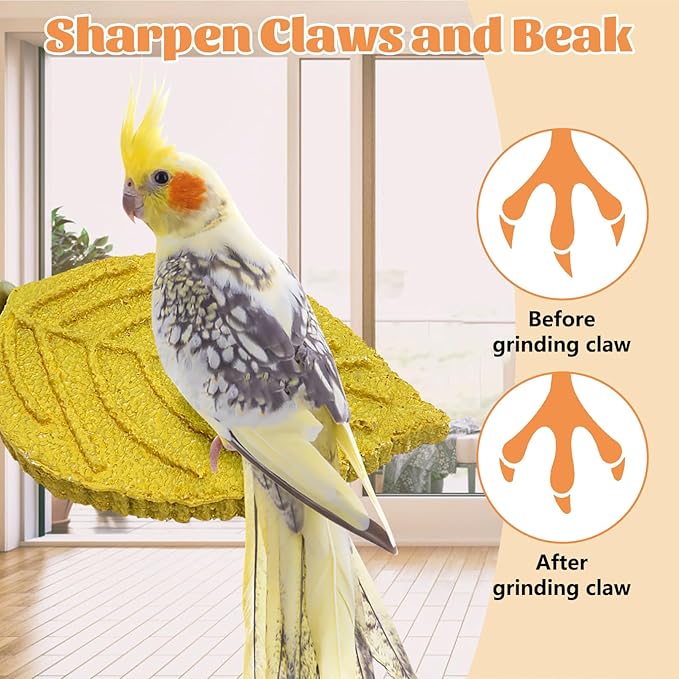 3 Pcs Bird Perch Resin Bird Beak Grinding Stone Leaf Shape Perch Stand Foot Clawing Trimmer Platform Cage Accessories for Cockatiels Conures Budgies Lovebirds (Yellow)