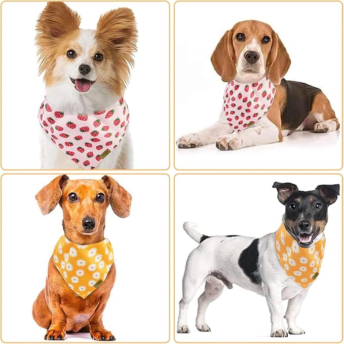 Summer Spring Dog Bandanas 2PCS, Premium Durable Fabric Dog Scarf Bid Handkerchief Bandanas for Boy Girl Small Medium Large Dogs (Large)