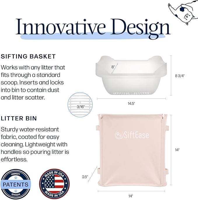 Cat Litter Sifter - SiftEase Sifting Litter Box Cleaner, Fast & Easy Scoop Free Cleaning, Large Sifter with Bin for Longer Lasting Litter (Pink)