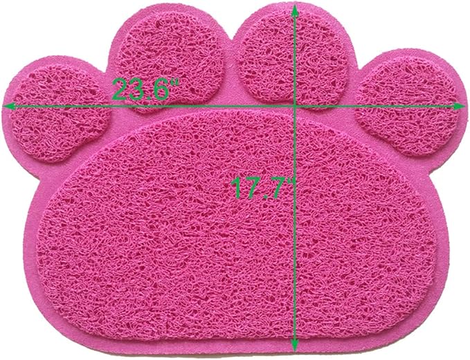 PVC Pet Dog Cat Puppy Kitten Dish Bowl Food Water Feeding Placemat, Non-Slip Cat Litter Mat Paw Shape, Rose Large
