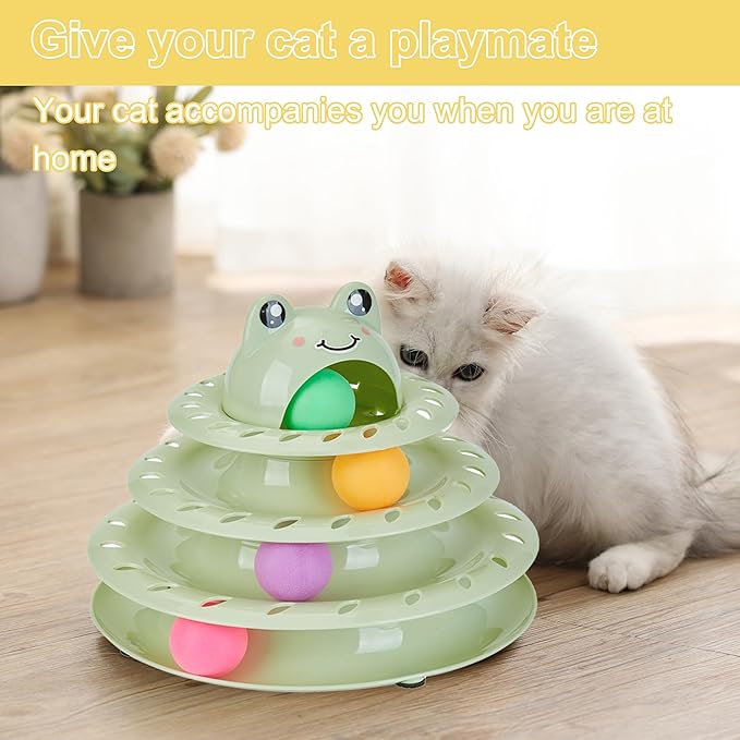 Gefryco Cat Toys 4-Tier Roller Track, Turntable Cat Tower Toy with Colorful Chase Balls, Multi-Level Interactive Cat Toys for Bored Indoor Adult Cats, Fun Puzzle Kitten Exercise Toys Self Play(Green)