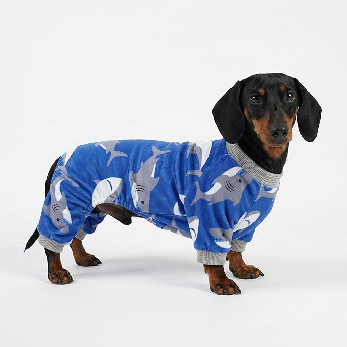Fitwarm Shark Dog Pajamas, Dog Clothes for Small Dogs Girl Boy, Pet Onesie with Feet, Cat Outfit, Lightweight Velvet, Royal Blue, Small