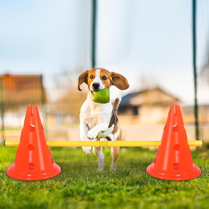 10 Sets Dog Agility Hurdle Cone Set 20 Pcs Exercise Cones with 10 Pcs Rods Adjustable Obstacle Portable Agility Training Equipment Canine Pole(Orange and Yellow)