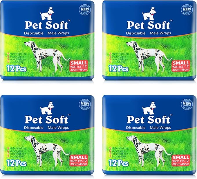 Pet Soft Disposable Male Dog Wraps - Dog Diapers for Male Dogs, Puppy Diapers 48pcs Small