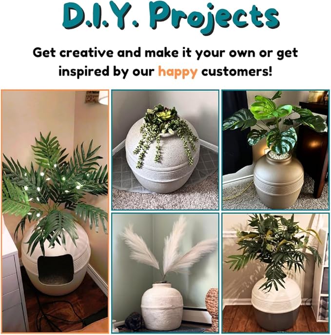 Good Pet Stuff Hidden Litter Box Planter, Decorative Cat Litter Enclosure with Carbon Filter, Artificial Plant, Easy Clean, Improved Design, Round Style, Base Kit, Sage Green