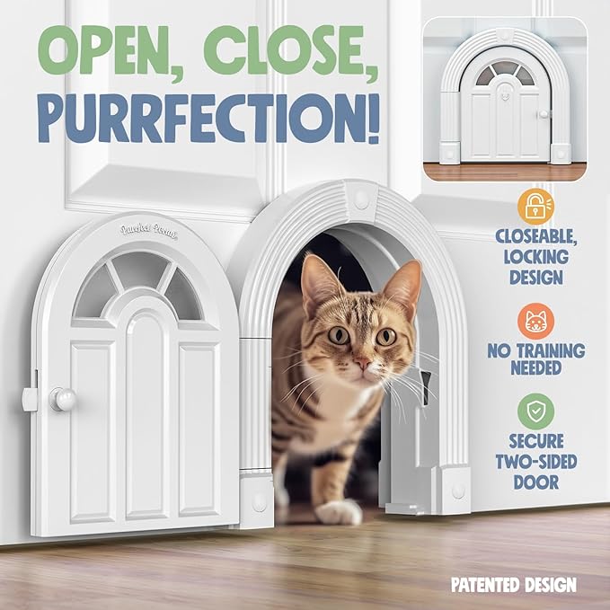 Purrfect Portal Meow Manor® XL Interior Cat Door, No-Flap Pet Door for Interior Doors, Easy DIY Installation, Cat Door for Cats up to 30 lbs, Off-White