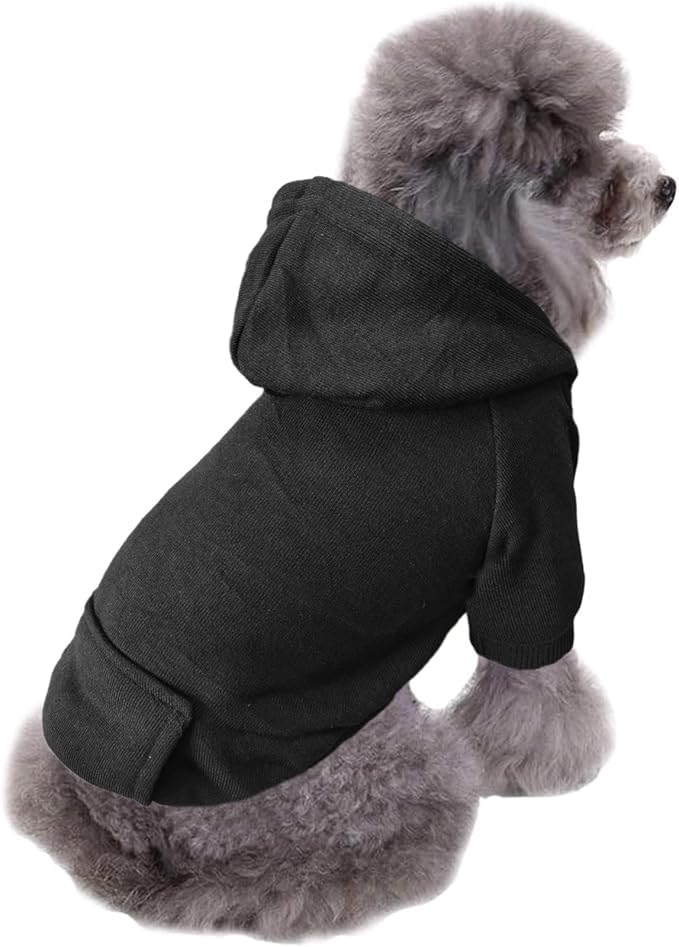 Jecikelon Winter Dog Hoodie Sweatshirts with Pockets Warm Dog Clothes for Small Dogs Chihuahua Coat Clothing Puppy Cat Custume (Black, Small)