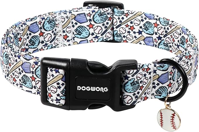 DOGWONG Baseball Dog Collar-Cute Boy Baseball Dog Collar, Adjustable Soft Male Dogs Collars for Large Dogs, XL