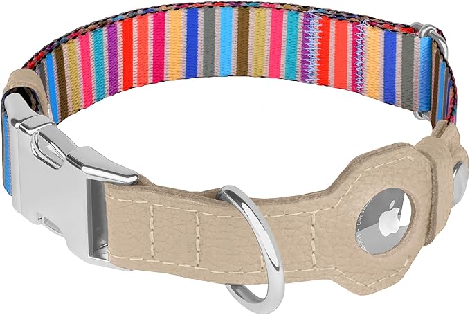 AirTag Dog Collar for Small Medium Large Breed - Adjustable Cute Pattern Dog Collar with Airtag Holder - Soft Leather Tracker GPS Apple Air Tag Pet Collars (Large, 17"-21" Neck Fit, Serape)