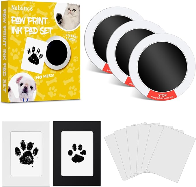 Nabance Inkless Paw Print Kit for Dogs, Cats with 3-Pcs Round Ink Pad & 2 Paper Frame, Clean Touch Dog Nose & Baby Handprint Kit, Pet Paw Print Impression Kit, Keepsake Gifts for Pet Lovers, New Moms