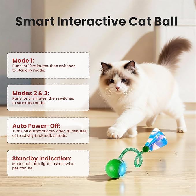 Rocfish Interactive Cat Toy for Indoor Cat, Smart Automatic Cat Chase Ball Toy (New Green)
